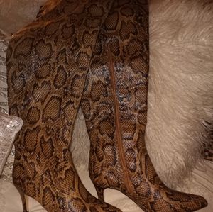 Snake skin thigh high boots